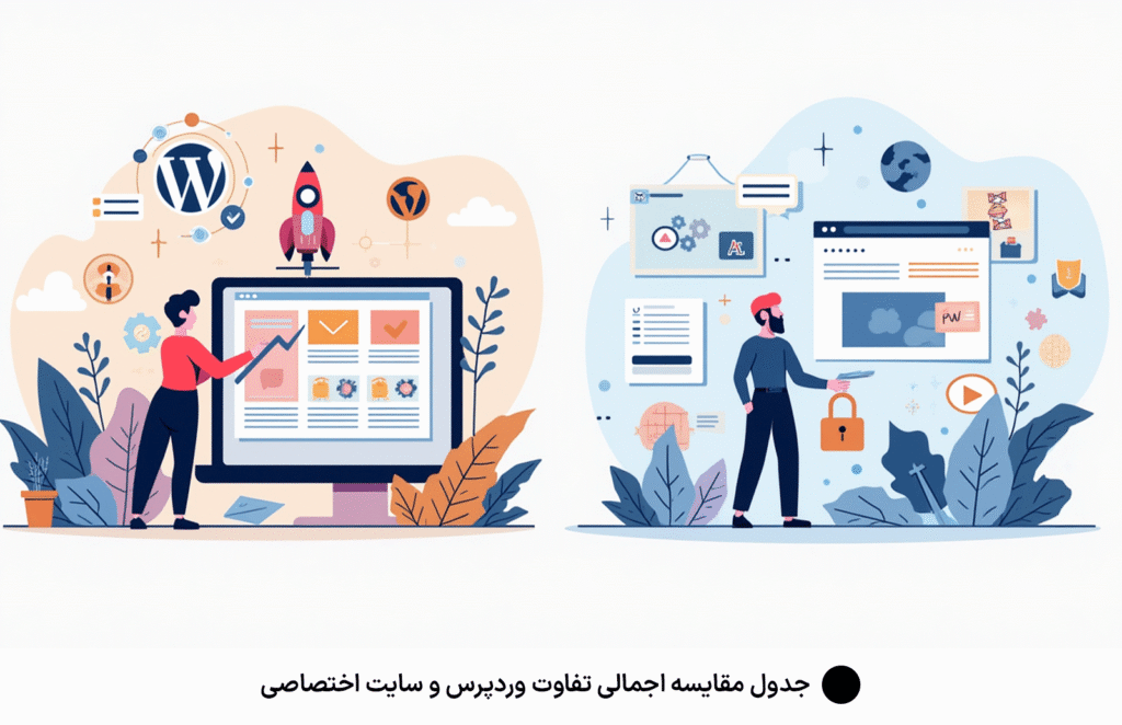جدول مقایسه اجمالی تفاوت وردپرس و سایت اختصاصی