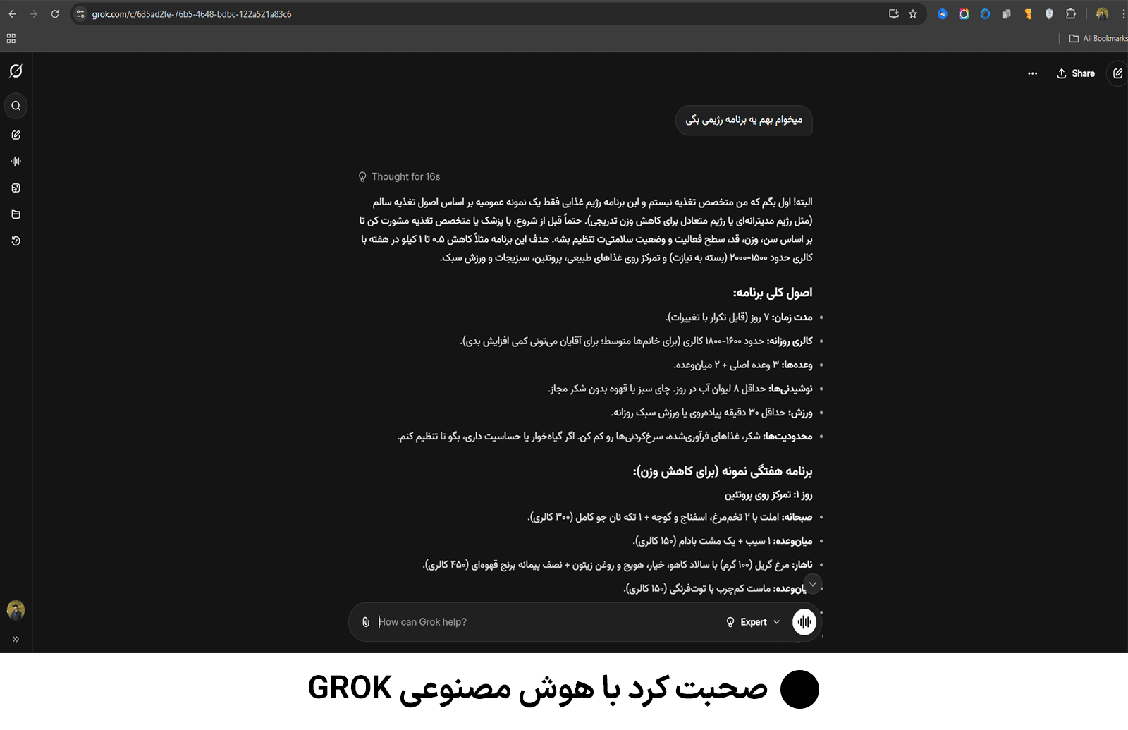 ۱. شروع مکالمه با Grok